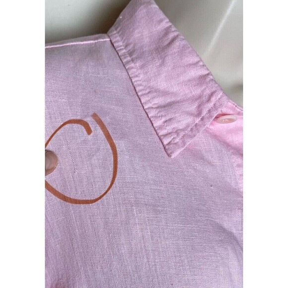 Flax Pink Linen Button Up Shirt Size S Fits 4-6 Collared Long Sleeve Lagenlook - Picture 10 of 12